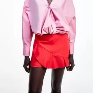 Zara Red Ruffle Skort Sz M